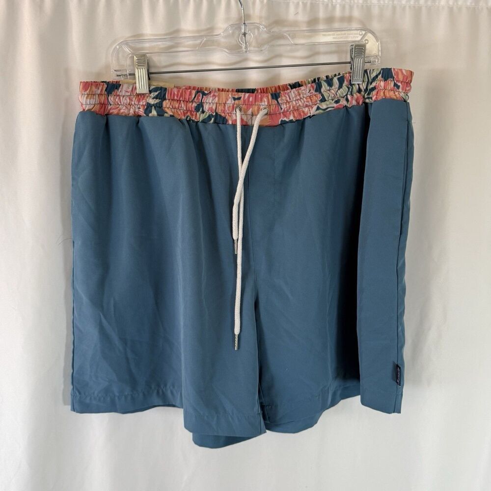 Simply Southern Swim Trunks Men's XL Blue Floral Drawstring Mesh Lined 6" Inseam